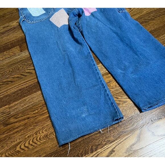 VTG Pointer Brand Denim Bib Overalls Womens XL (READ) Patchwork Western USA - Picture 15 of 16